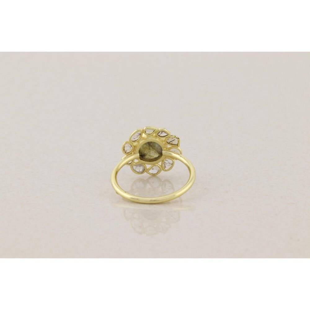 Gold Over Sterling Silver Natural Labradorite Polki Diamond Slice Ring Size 9.5 - Picture 6 of 7